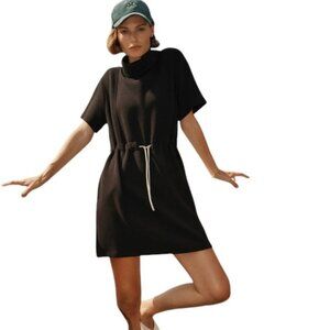 Anthropologie Varley Sophie Dress, Relax Fit, Roll Neck, Black, Cinch Waist, L